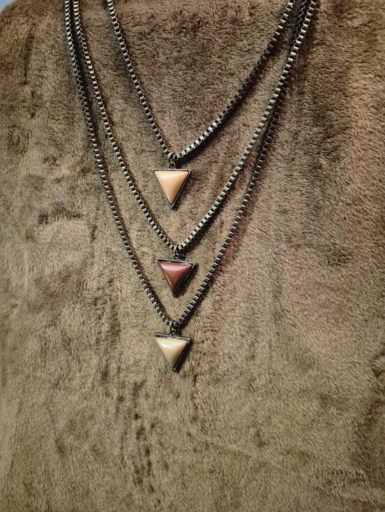 Jewelry - Tri-Tone Triangle Pendant Layered Necklace - Rust, Brown, Cream